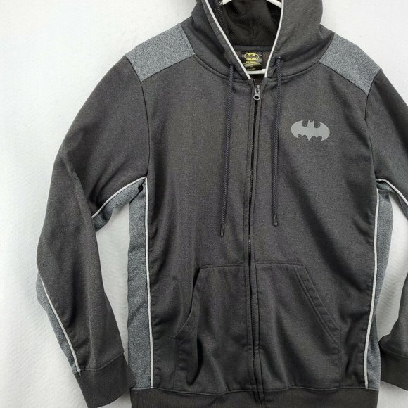 Batman Jacket Men's Long Sleeve Full Zip Hooded Sweatshirt Drawstring Gray Med - Picture 4 of 12